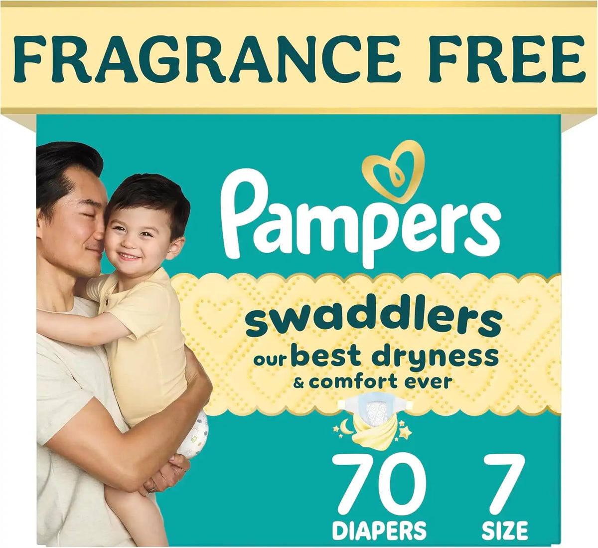 Pampers Swaddlers Diapers, Size 7 (26-50 lbs), 70 Count, Hypoallergenic, Absorbent, Keeps Baby Dry and Comfortable, Skin Safe Disposable Baby Diaper