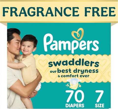 Pampers Swaddlers Diapers, Size 7 (26-50 lbs), 70 Count, Hypoallergenic, Absorbent, Keeps Baby Dry and Comfortable, Skin Safe Disposable Baby Diaper