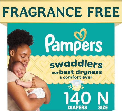 Pampers Swaddlers Newborn Diapers, Size Newborn (10 lbs), 140 Count, Fragrance Free, Hypoallergenic, Absorbent, Pediatrician Recommended, Skin Safe