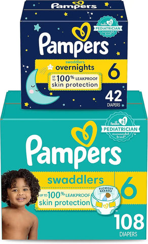 Pampers Disposable Diapers Size 6, Swaddlers 108 Count + Overnight (42 Count)
