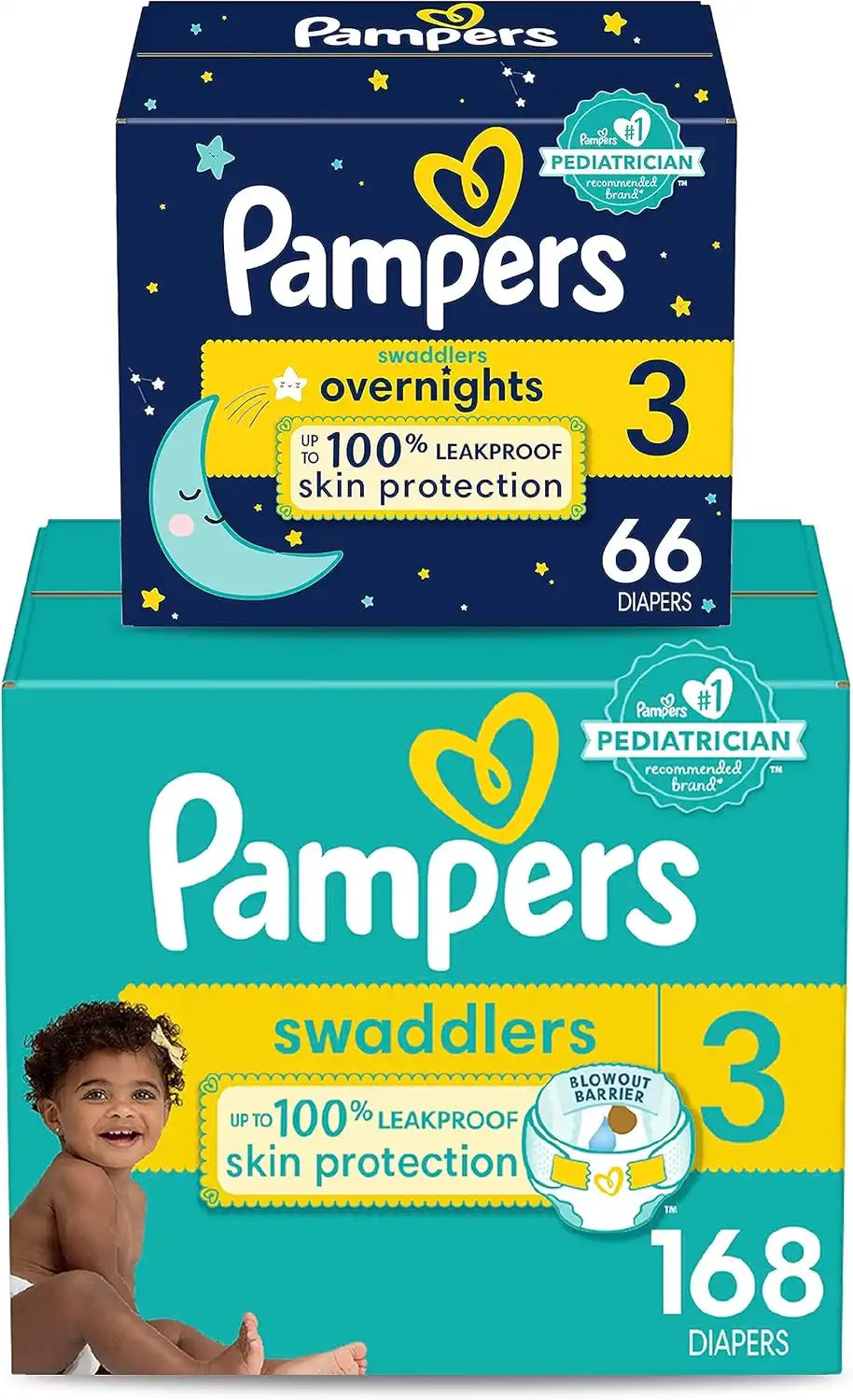 Pampers Disposable Diapers Size 3, Swaddlers 168 Count + Overnight (66 Count)