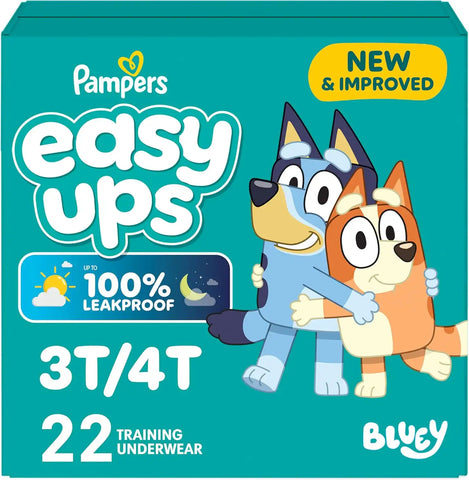Easy Ups Girls & Boys Potty Training Pants, Size 5 (3T4T), 22 Count, Bluey Absorbent Training Underwear, Up to 100% Leakproof Day and Night, Hypoallergenic