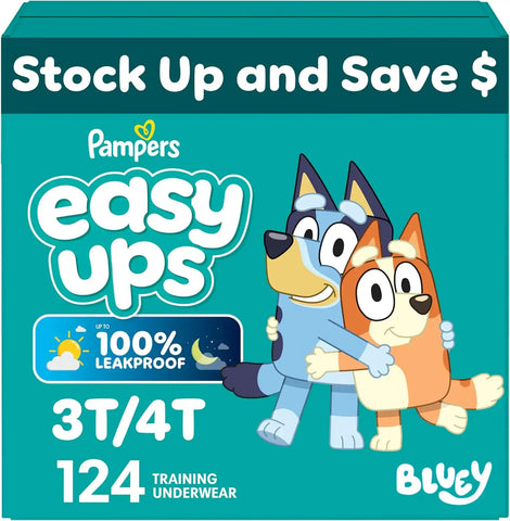Pampers Training Pants - Easy Ups Boys & Girls Bluey - Size 3T-4T, 124 Count, Children's Potty Underwear (Packaging May Vary)