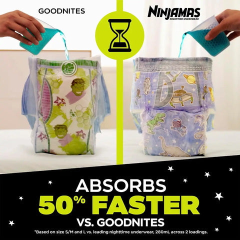 Ninjamas Boys Nighttime Underwear, Size L for Boys (64-95+ lbs), 68 Count, Ultra Absorbent + Pampers Wipes, Sensitive, Water Based Wipe, Hypoallergenic, and Unscented, 336 Wipes Total (4 Packs)