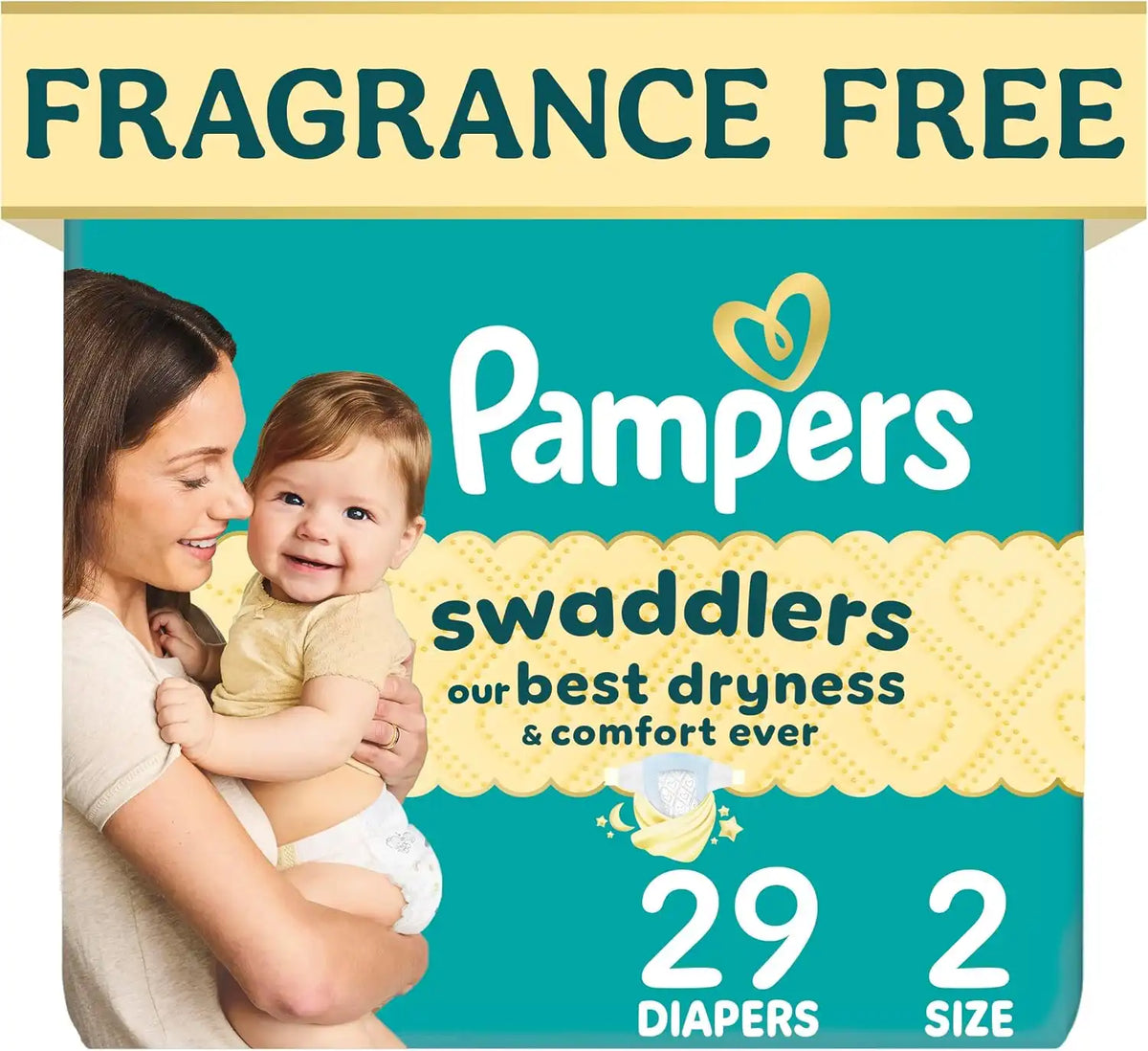 Pampers Swaddlers Diapers, Size 2 (10-22 lbs), 29 Count, Fragrance Free, Hypoallergenic, Absorbent, Pediatrician Recommended, Skin Safe