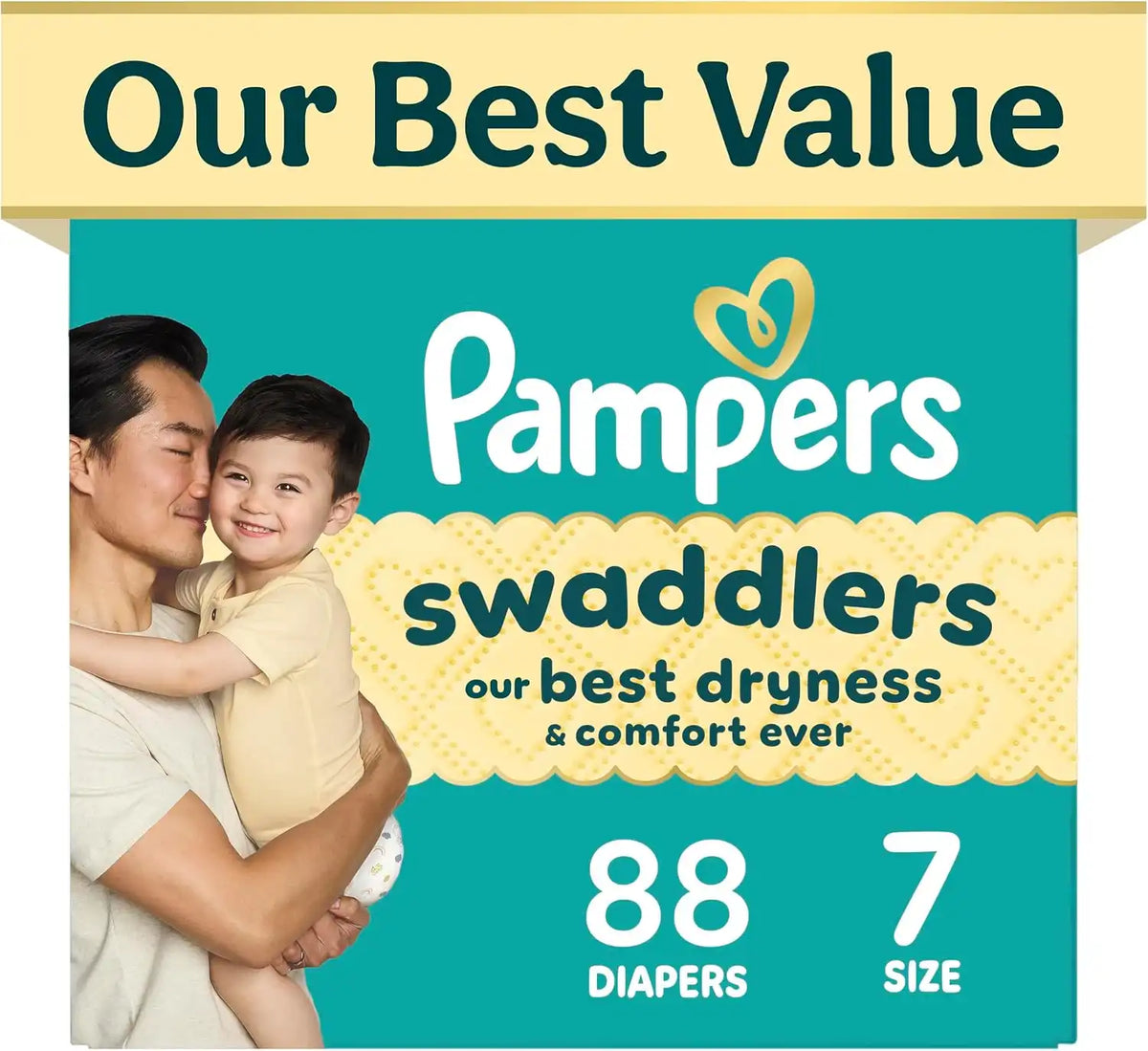 Pampers Swaddlers Diapers, Size 7 (26-50 lbs), 88 Count, Hypoallergenic, Absorbent, Keeps Baby Dry and Comfortable, Skin Safe Disposable Baby Diaper